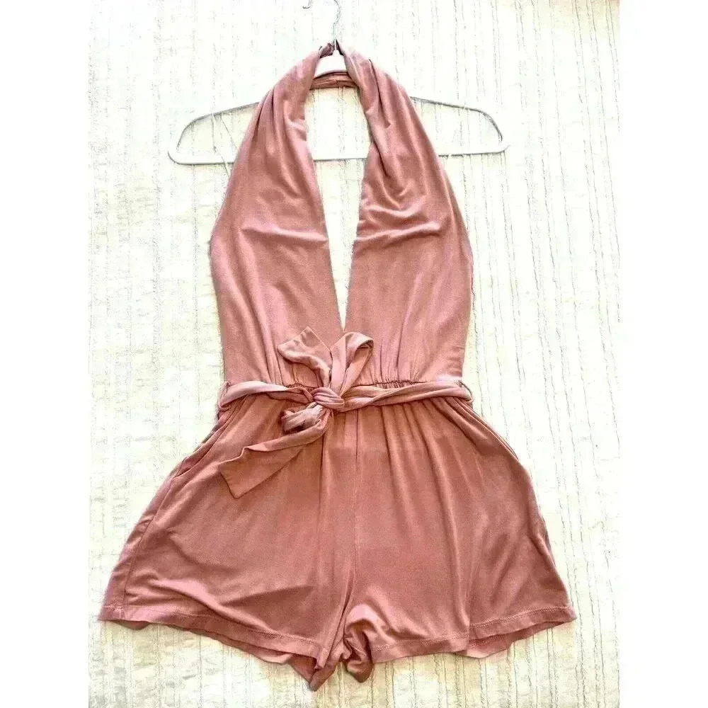 NWT REVOLVE Krisa Halter Romper Ocher Coral Size XSmall open back belted - Picture 2 of 7